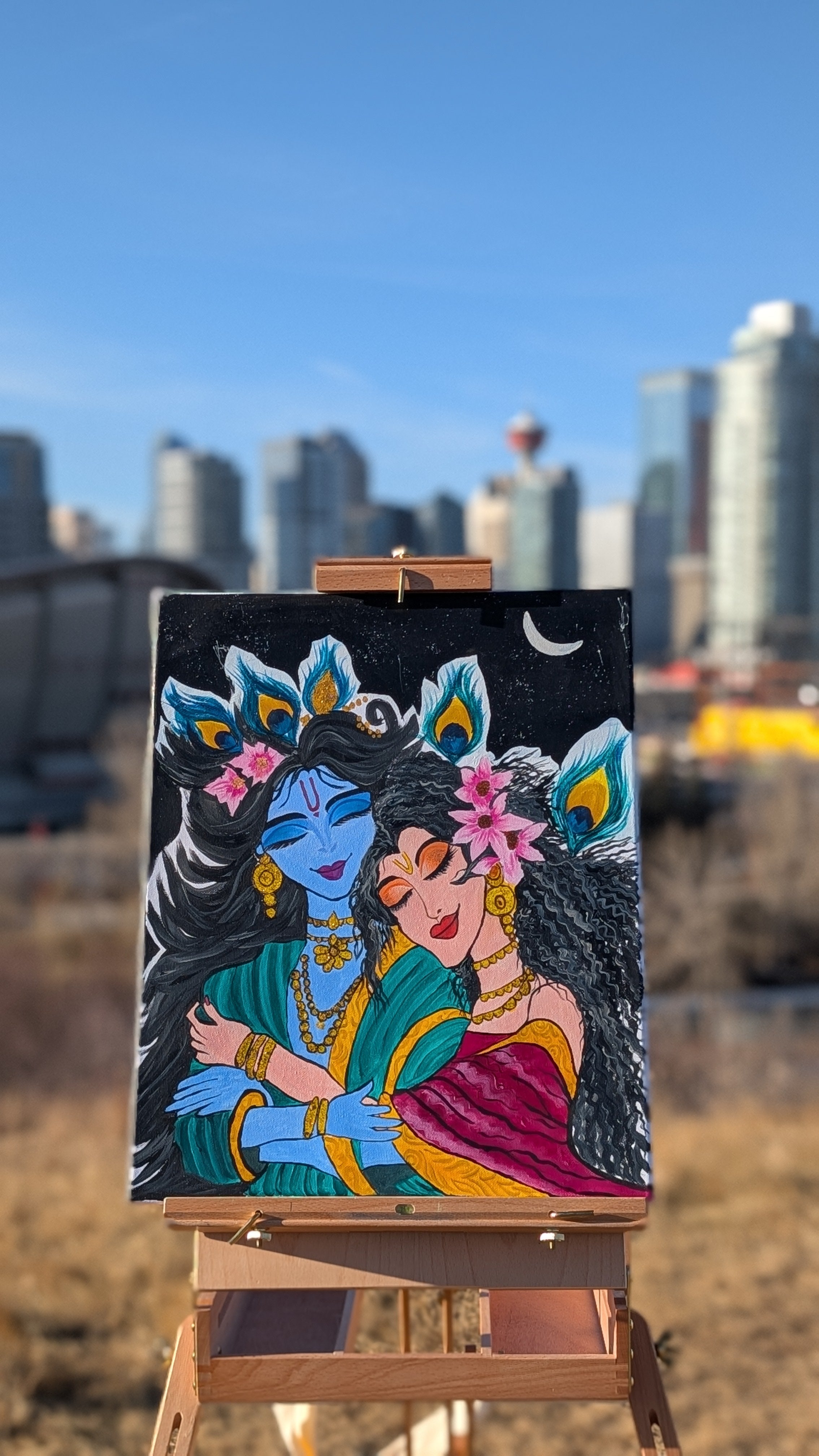 Radha Krishna hand painted picture