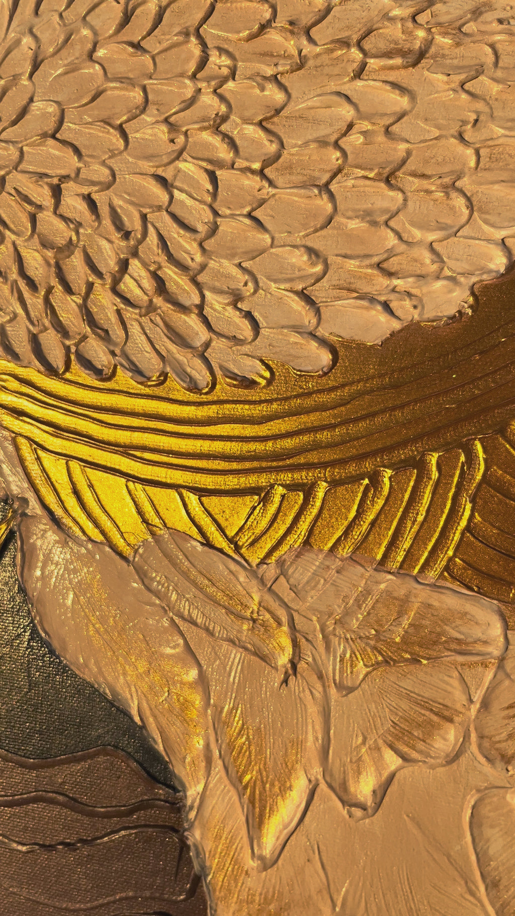 Golden Majesty Hand-Textured white peacock mixed media canvas